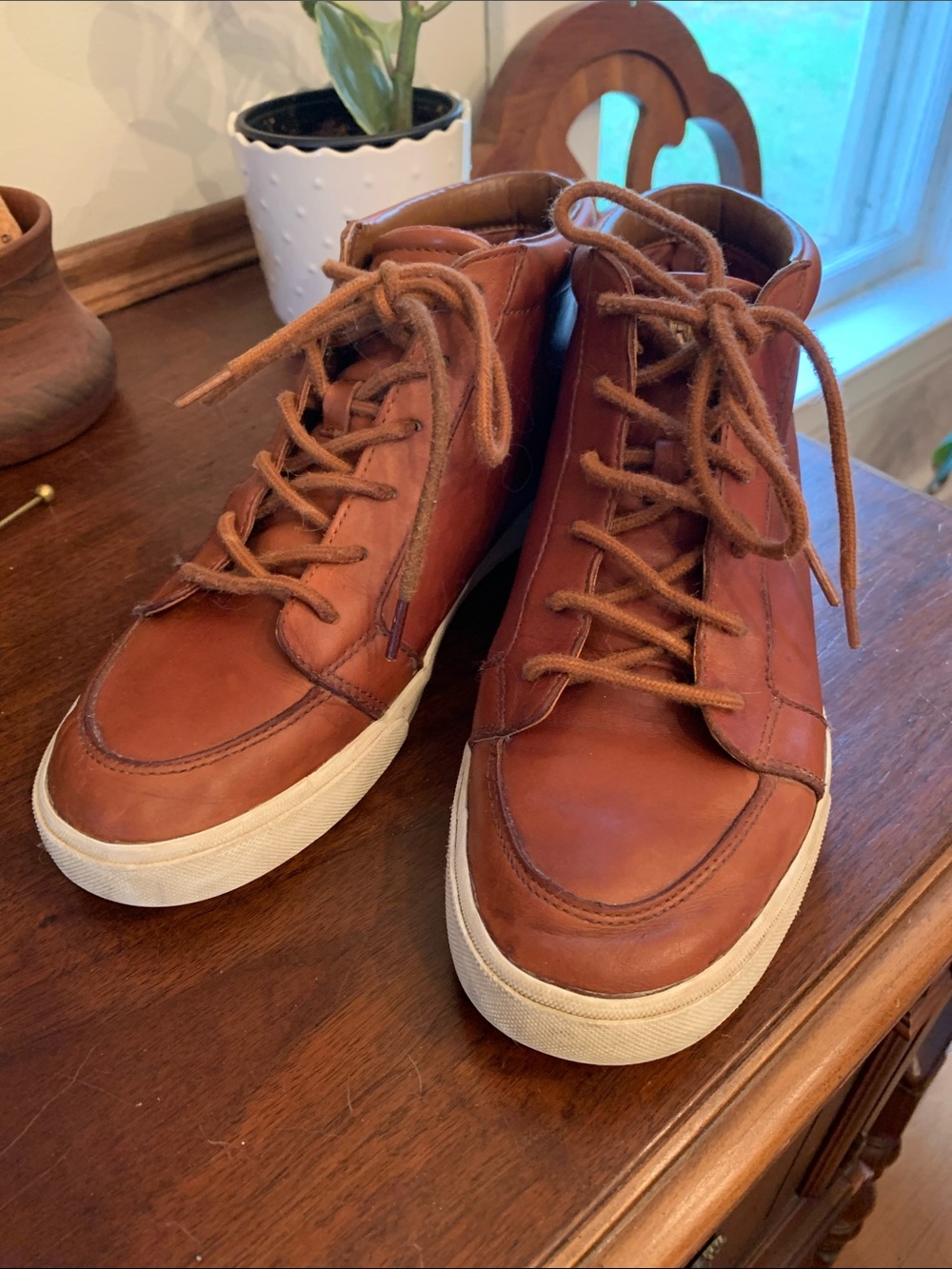 Leather High-Top Sneakers in Brown - Men/ Women’s Shoes